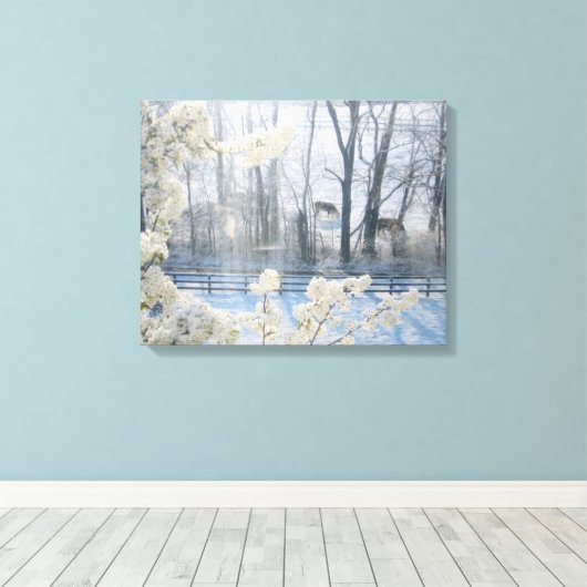 Koeien in een veld in de winter canvas afdruk (Insitu (Houten vloer))