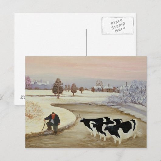 Koeien in een winterrivier briefkaart (Voorkant / Achterkant)