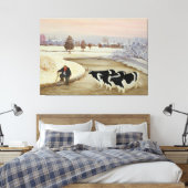 Koeien in een winterrivier canvas afdruk (Insitu (Slaapkamer))
