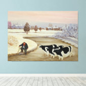 Koeien in een winterrivier canvas afdruk (Insitu (Houten vloer))