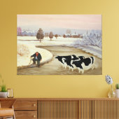 Koeien in een winterrivier canvas afdruk (Insitu (Woonkamer))
