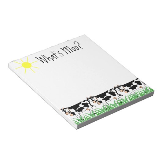 Koeien in gras met Whats Moo? Notitieblok (Schuin)