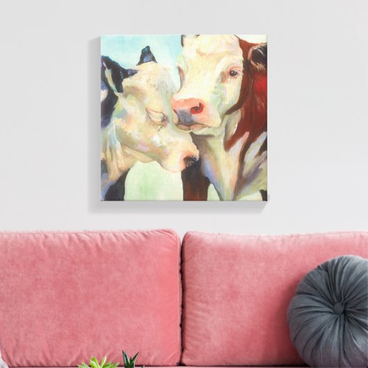 Koeien in liefde canvas afdruk (Insitu (Woonkamer))