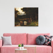 Koeien in stroompje bij bomen - Edward Bannister Canvas Afdruk (Insitu (Woonkamer))