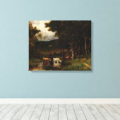 Koeien in stroompje bij bomen - Edward Bannister Canvas Afdruk (Insitu (Houten vloer))