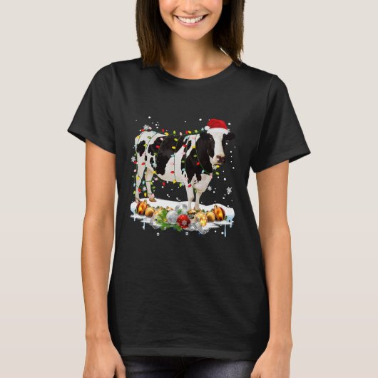 Koeien kerstkerstlovers met kerstlampjes t-shirt (Voorkant)
