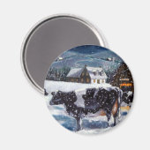 KOEIEN: KERSTMIS: SNEEUW: KUNST: HOLTEIN MAGNEET (Voorkant / Achterkant)