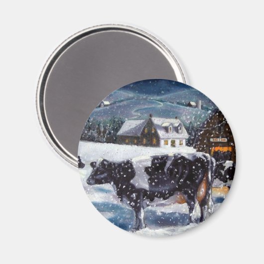 KOEIEN: KERSTMIS: SNEEUW: KUNST: HOLTEIN MAGNEET (Voorkant / Achterkant)