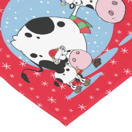 Koeien met kerstmis in het land met kerstmantels korte tafelloper