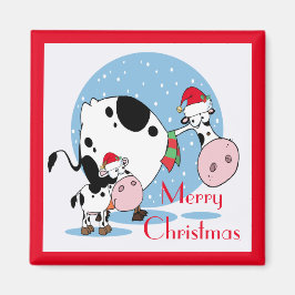 Koeien met kerstmis in het land met kerstmantels magneet