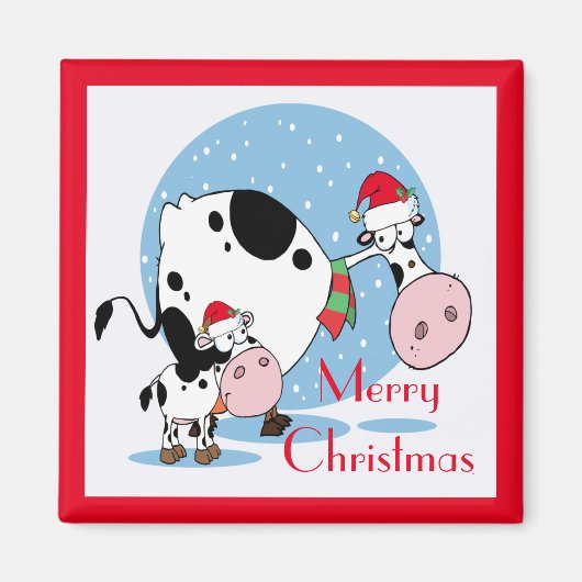 Koeien met kerstmis in het land met kerstmantels magneet (Voorkant)