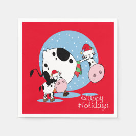 Koeien met kerstmis in het land met kerstmantels servet