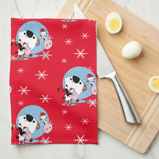 Koeien met kerstmis in het land met kerstmantels theedoek (Quarter Fold)