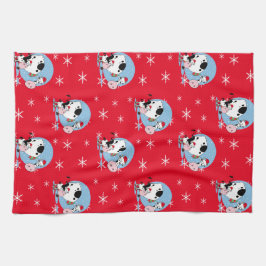 Koeien met kerstmis in het land met kerstmantels theedoek