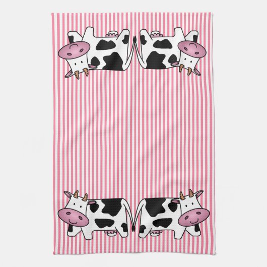 Koeien met roze strepen theedoek (Verticaal)