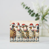 Koeien met Santa Hat kerstverlichting Feestdagenkaart (Staand voorkant)