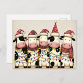 Koeien met Santa Hat kerstverlichting Feestdagenkaart (Voorkant / Achterkant)