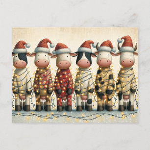 Koeien met Santa Hat kerstverlichting Feestdagenkaart