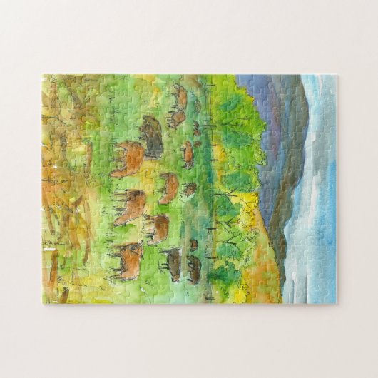 Koeien Mountain Pasture Waterverf Legpuzzel (Horizontaal)