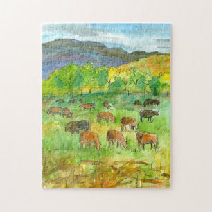 Koeien Mountain Pasture Waterverf Legpuzzel