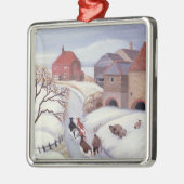 Koeien naar huis rijden in de sneeuw metalen ornament (Links)