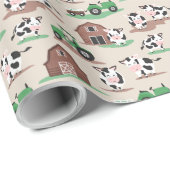 Koeien Op Het Boerderij Schuur en Tractoren Tan en Cadeaupapier (Rol Hoek)