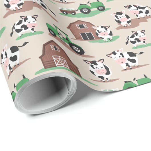 Koeien Op Het Boerderij Schuur en Tractoren Tan en Cadeaupapier (Rol Hoek)