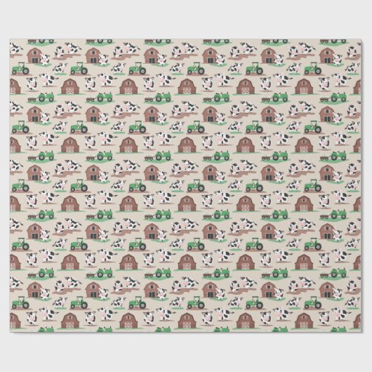 Koeien Op Het Boerderij Schuur en Tractoren Tan en Cadeaupapier (Vlak)