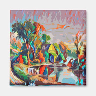 Koeien Pond Landschap Abstracte kunst Magneet