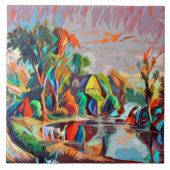 Koeien Pond Landschap Abstracte kunst Tegeltje (Voorkant)