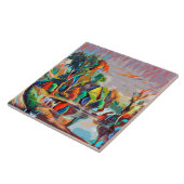 Koeien Pond Landschap Abstracte kunst Tegeltje (Zijkant)