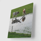 Koeien Reflectie Clock Vierkante Klok (Hoek)