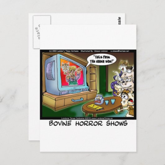 Koeien Scary TV Films Funny T - shirts Mokken Gift Briefkaart (Voorkant / Achterkant)