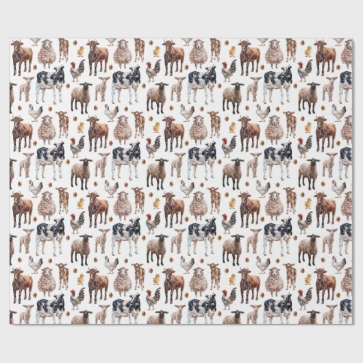 Koeien schapen Varkens kippen Cadeaupapier (Vlak)