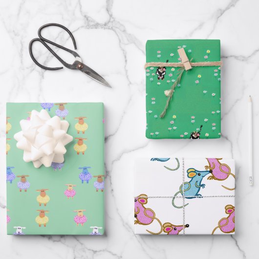 koeien schapenlammeren muizen kinderen inpakpapier vel (Voorkant)