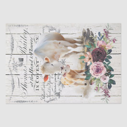 Koeien van Floral Charolais Tissuepapier (Voorkant)