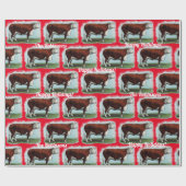 Koeien van Hereford over rood omslagpapier Cadeaupapier (Vlak)