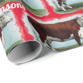 Koeien van Hereford over rood omslagpapier Cadeaupapier (Rol Hoek)