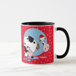 Koeien van het land met kerstmanden op rood mok