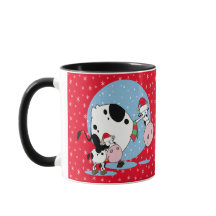 Koeien van het land met kerstmanden op rood