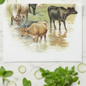 Koeien van  kunstlandbouwhuisdieren theedoek (Gevouwen)