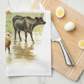 Koeien van  kunstlandbouwhuisdieren theedoek (Quarter Fold)