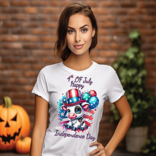 Koeien viering met ballonnen onafhankelijkheidsdag t-shirt