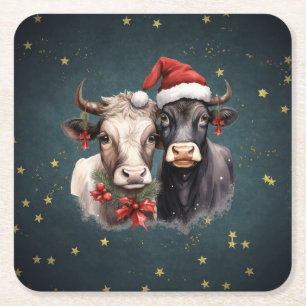 Koeien voor kerstmis kartonnen onderzetters