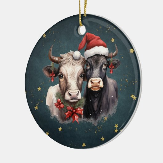 Koeien voor kerstmis keramisch ornament (Links)