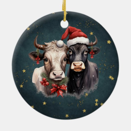 Koeien voor kerstmis keramisch ornament (Achterkant)