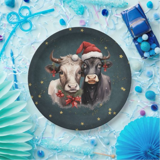 Koeien voor kerstmis papieren bordje (Feest)