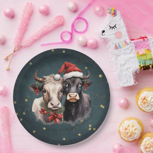 Koeien voor kerstmis papieren bordje (Feest)