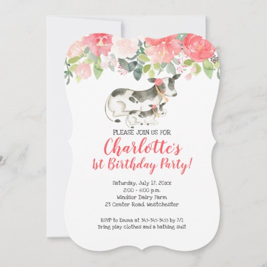 Koeienboerderij Koraal en Roze Bloemige Verjaardag Kaart (Voorkant)