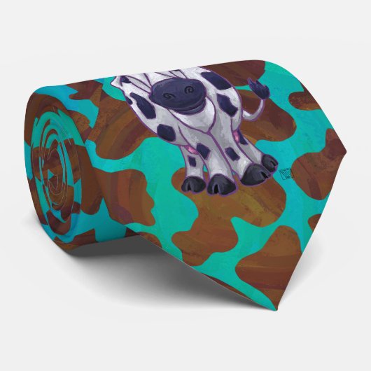 Koeienbruin en Blauwgroen afdrukken Stropdas (Opgerold)